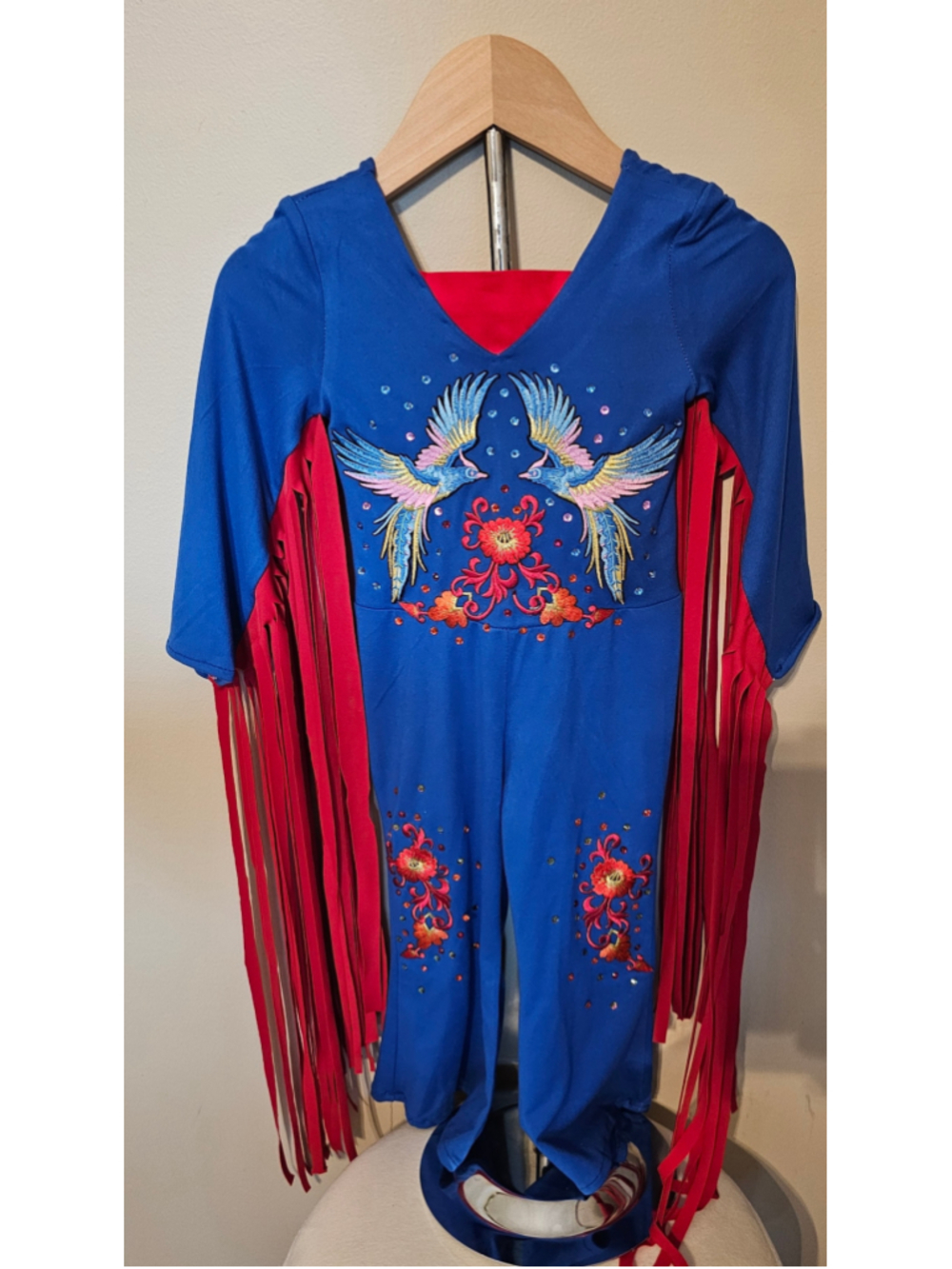 Toddler SweetP Jumpsuit 12-24 months Blue Red Phoenix Embroidery Fringe